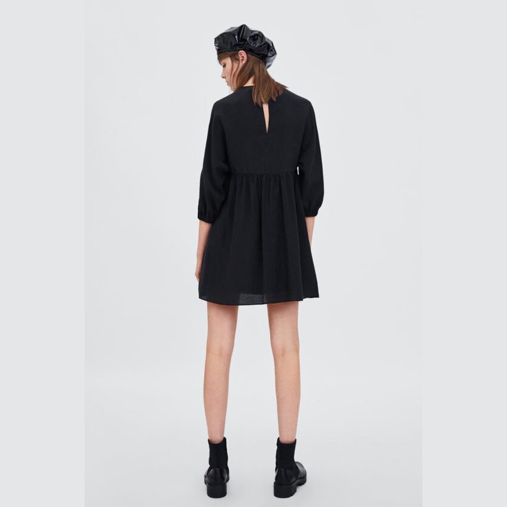 SOLD ZARA Puff Sleeve Babydoll Dress Black M - Picture 5 of 14